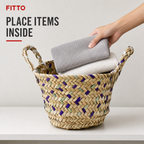 72 Pieces Handwoven Storage Baskets with Handles, Medium, Natural Tone with Purple and Mint Accents