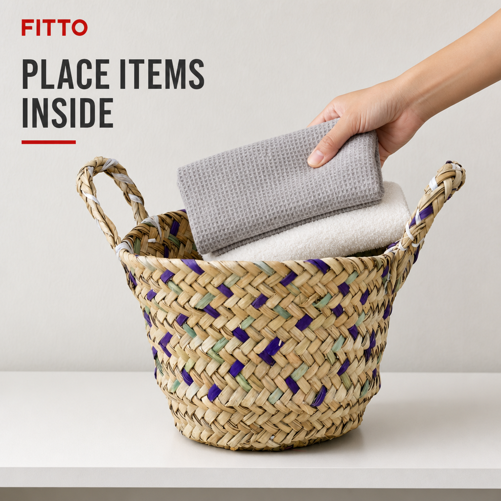 72 Pieces Handwoven Storage Baskets with Handles, Medium, Natural Tone with Purple and Mint Accents