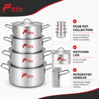 48 Pieces Aluminium Cooking Pot Set with Lids, 4-Piece Round Cookwares Set