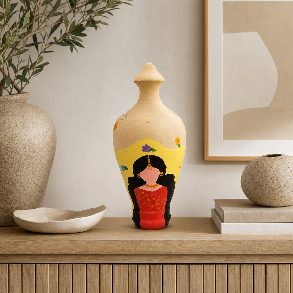 96 Pieces Hand-Painted Decorative Bottle Vase with Portrait Design, 18 cm