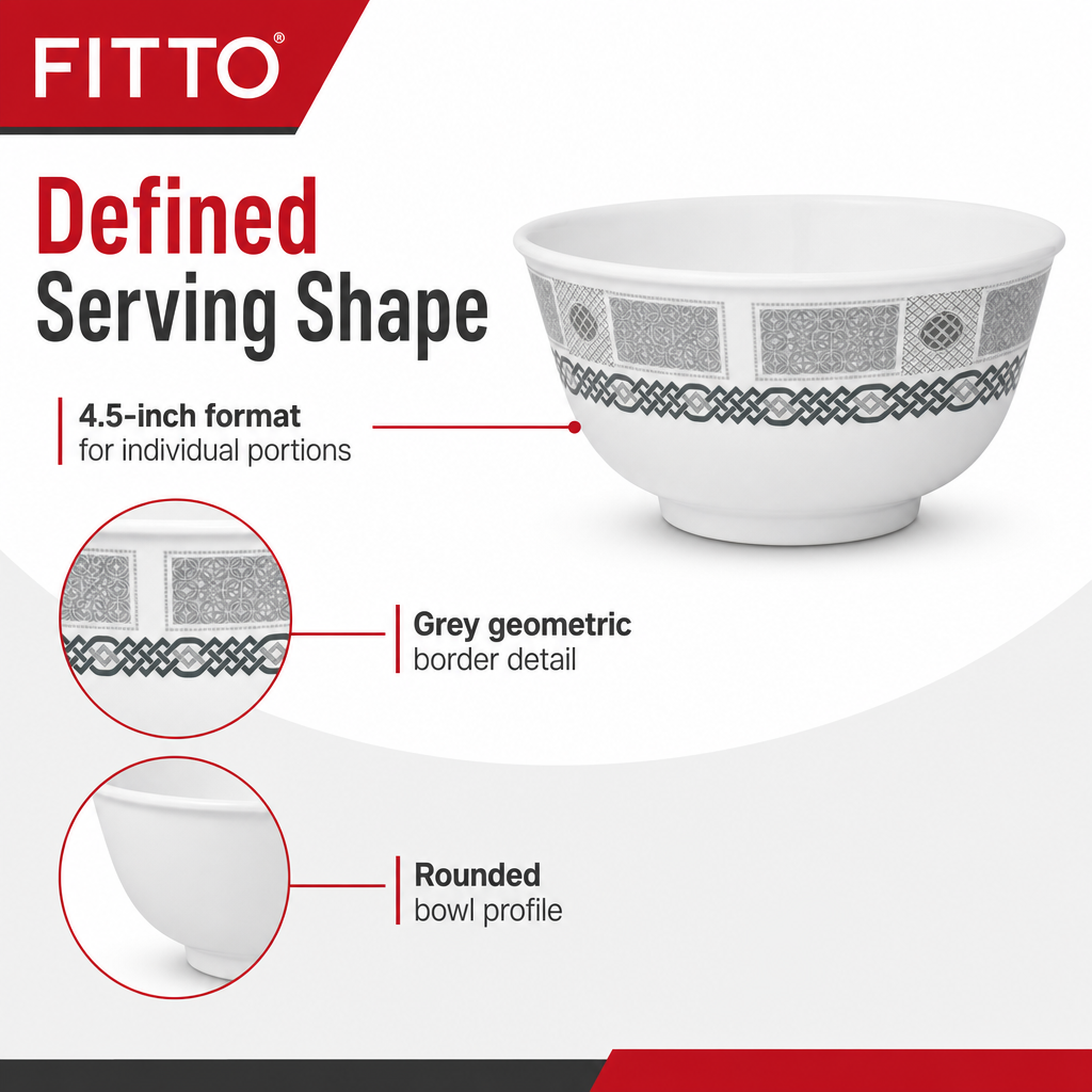120 Pieces Melamine Rice Bowl, 4.5 Inch, Grey, Geometric Border