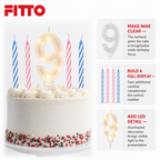 144 Pieces LED Happy Birthday Number 9 Cake Candle Set with Four Candles, 9 cm