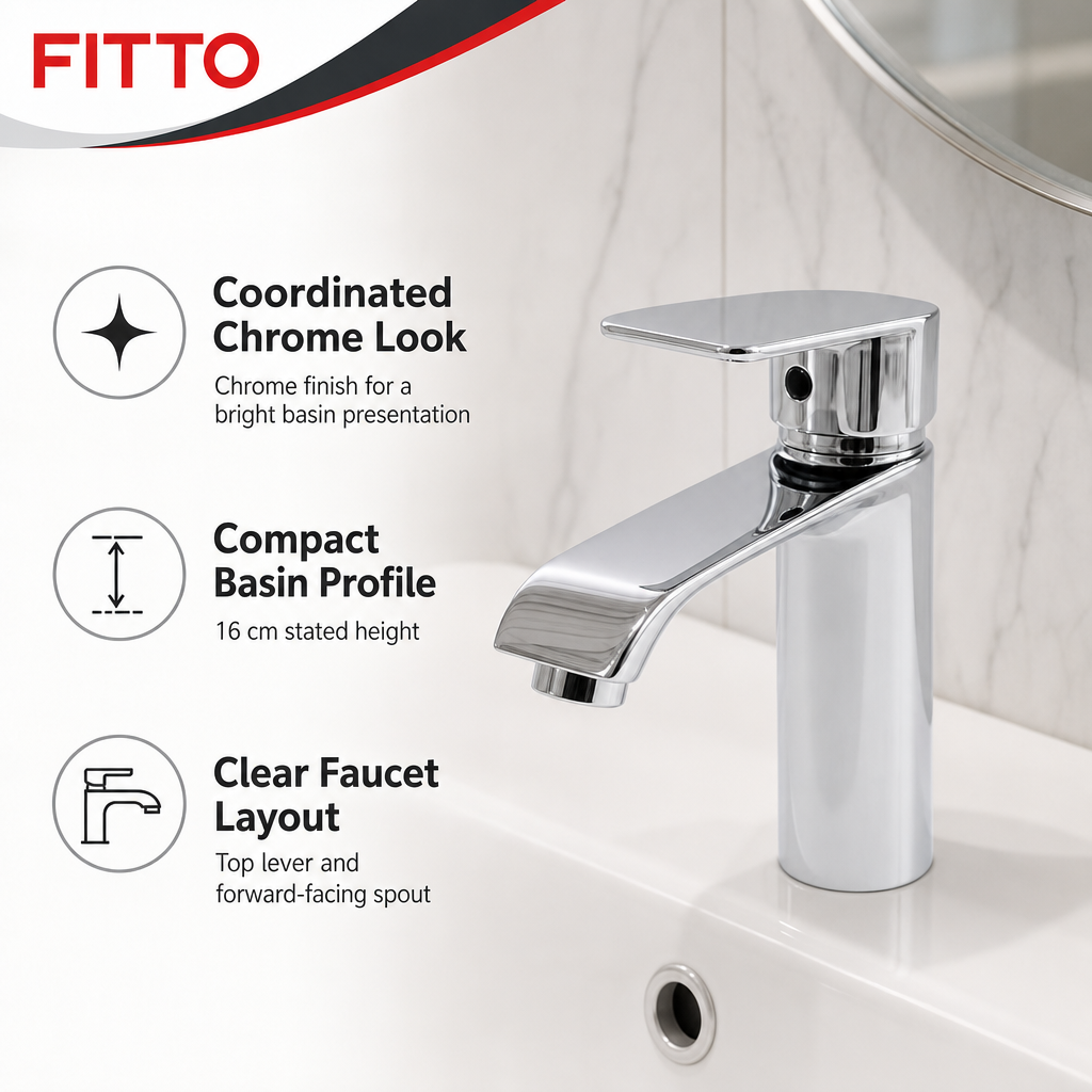 48 Pieces Basin Faucet, 16 cm Height, Chrome Finish, Single Piece