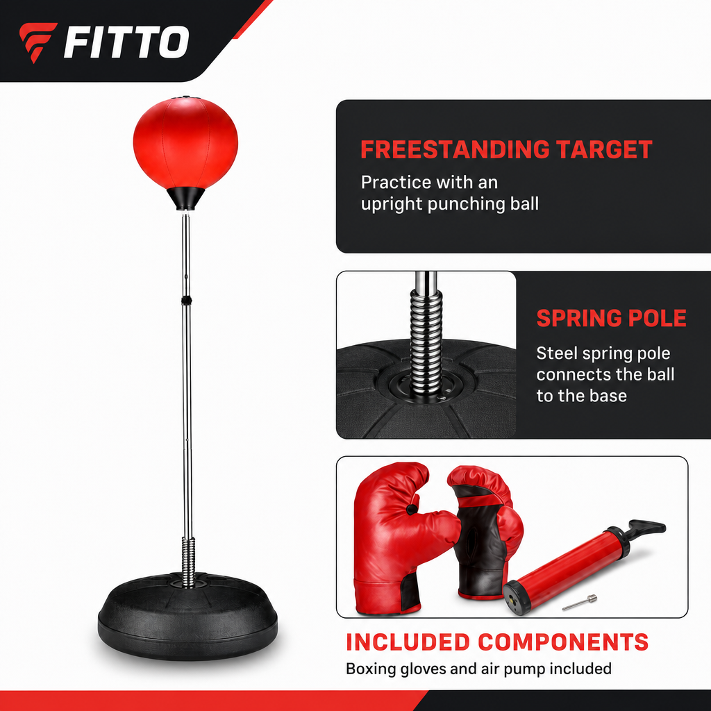 48 Pieces Freestanding Punching Ball Sets with Steel Spring Pole, Boxing Gloves and Air Pump, Red and Black
