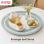 96 Pieces Round Woven Serving Trays, 30 cm, Pale Green and White