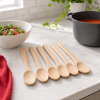 144 Pieces Wooden Cooking Spoon Set, 6 Pieces, Natural Wood Finish, Approx. 32 cm