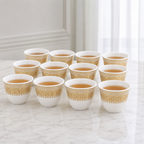 96 Pieces Ceramic Tea Cup Set, White And Gold, 12-Piece Drinkwares Collection
