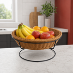 48 Pieces Round Wicker Fruit Baskets with Metal Stand, Natural, 42 x 42 x 18 cm