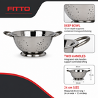 96 Pieces Stainless Steel Deep Colander with Handles, 24 cm