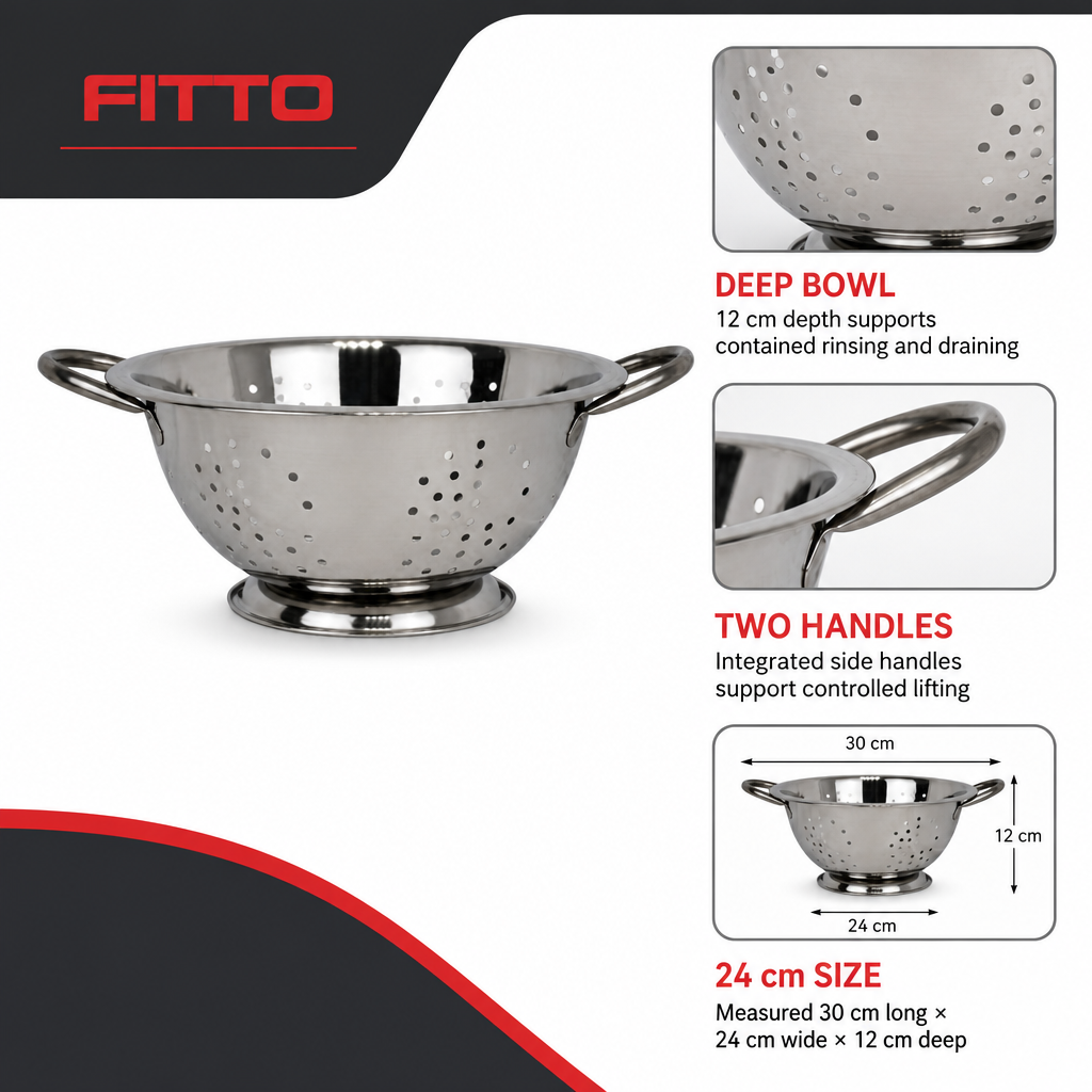 96 Pieces Stainless Steel Deep Colander with Handles, 24 cm