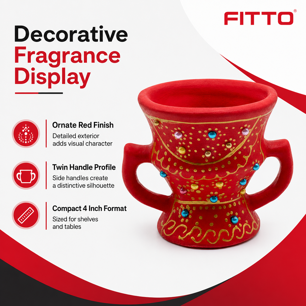 96 Pieces Decorative Incense Burner Pot with Twin Handles, Red 4 Inch