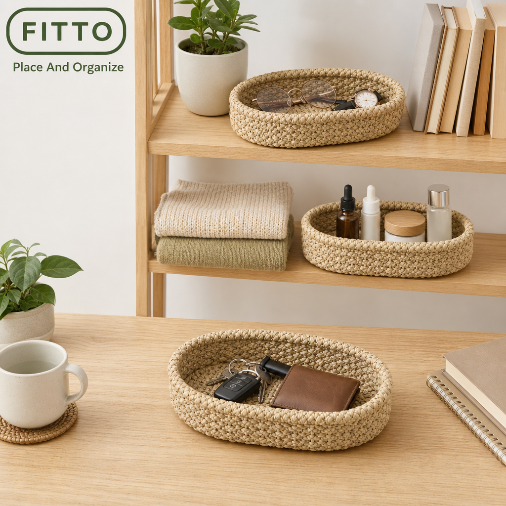48 Pieces Oval Woven Basket Set, Natural, 3 Piece, Home Storage Organizers, 40 x 30 x 18 cm