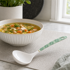 144 Pieces Cooking Ladle with Green Floral Handle, White, 25 cm
