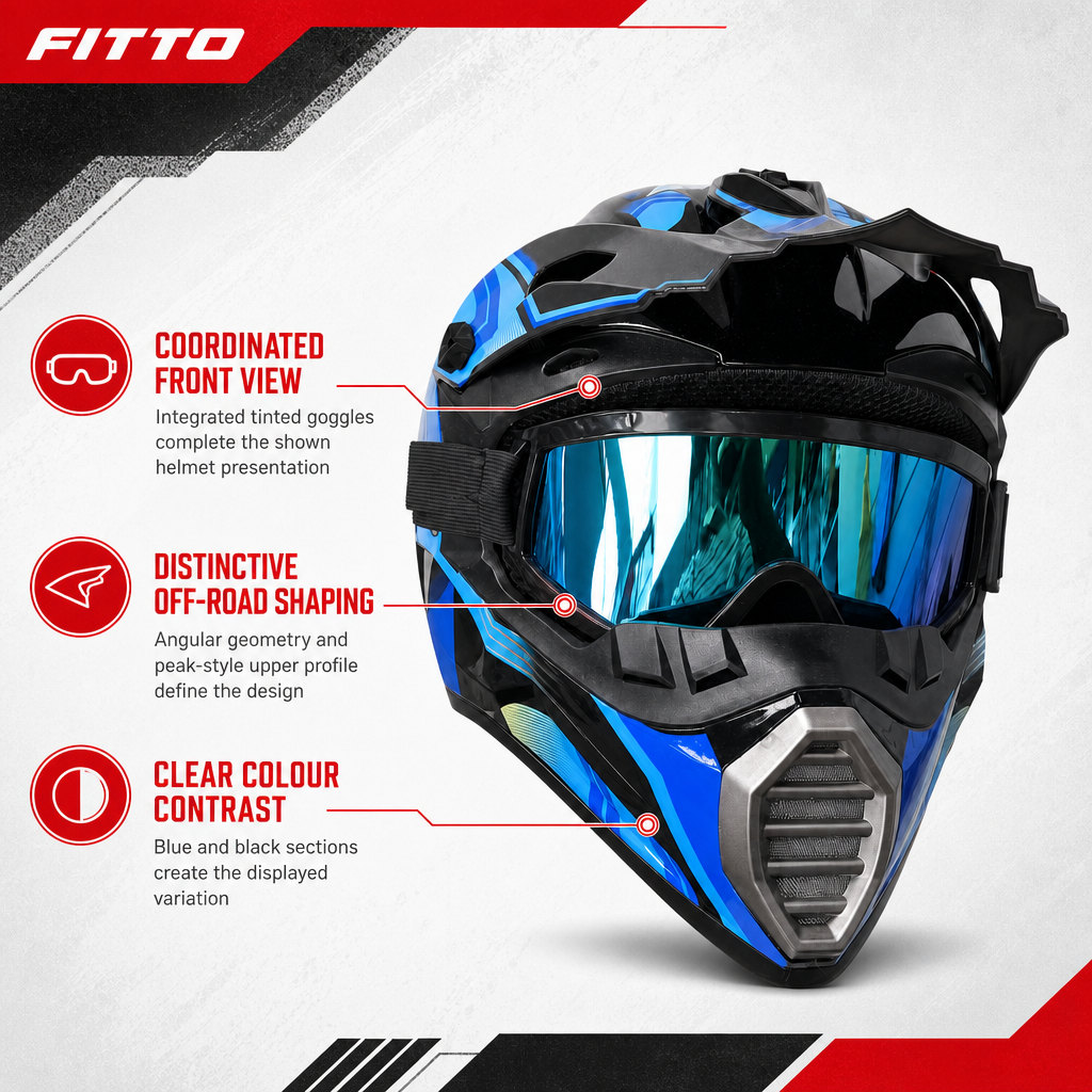 48 Pieces Full-Face Off-Road Motorcycle Helmets with Tinted Goggles, Blue and Black