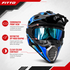 48 Pieces Full-Face Off-Road Motorcycle Helmets with Tinted Goggles, Blue and Black
