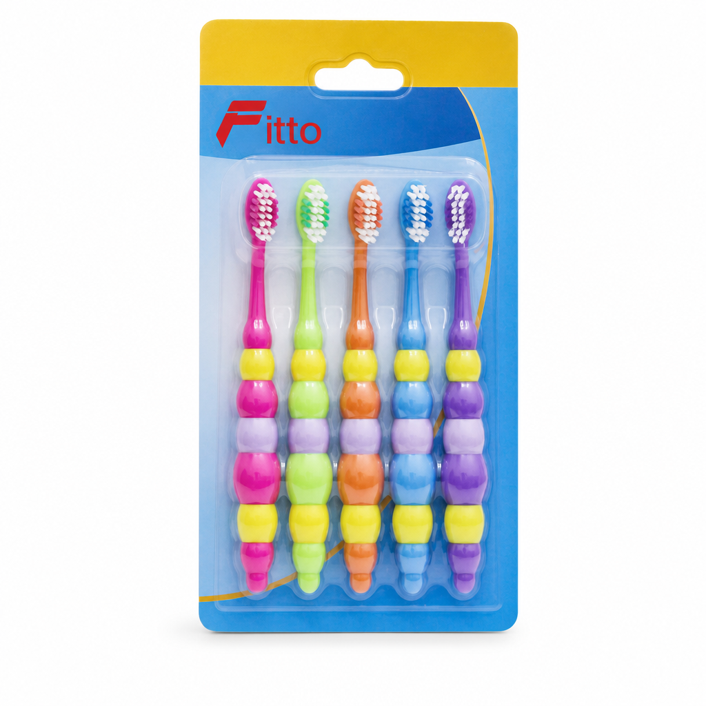 144 Pieces Assorted Colour Toothbrushes with Beaded Handles, 5-Piece Set