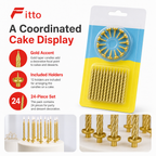 144 Pieces Gold Cake Candles with Holders, 24 Pieces, Party Decoration Set for Cakes and Desserts