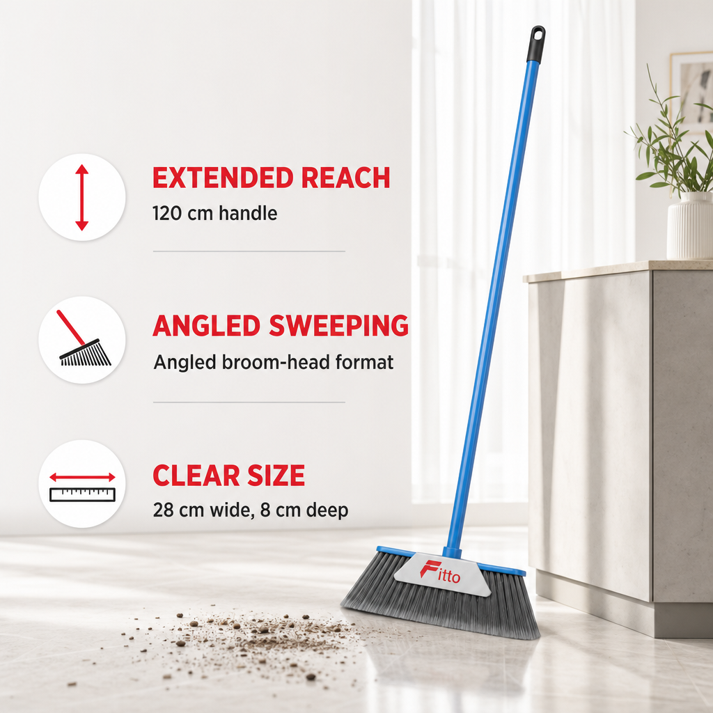 96 Pieces Angle Broom with Iron Handle, 120 cm, Assorted Colour