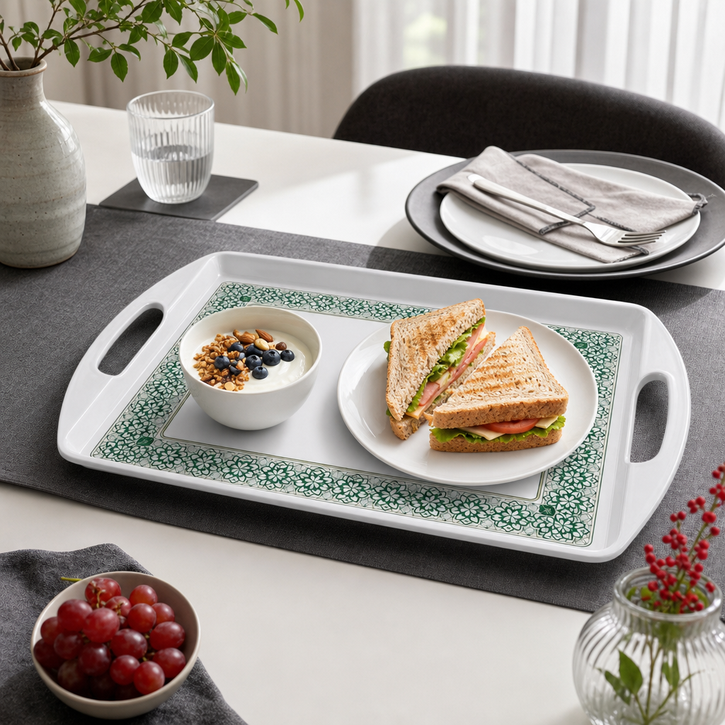 72 Pieces Rectangular Serving Trays with Double Handles, 22 Inch, Gray Decorative Border