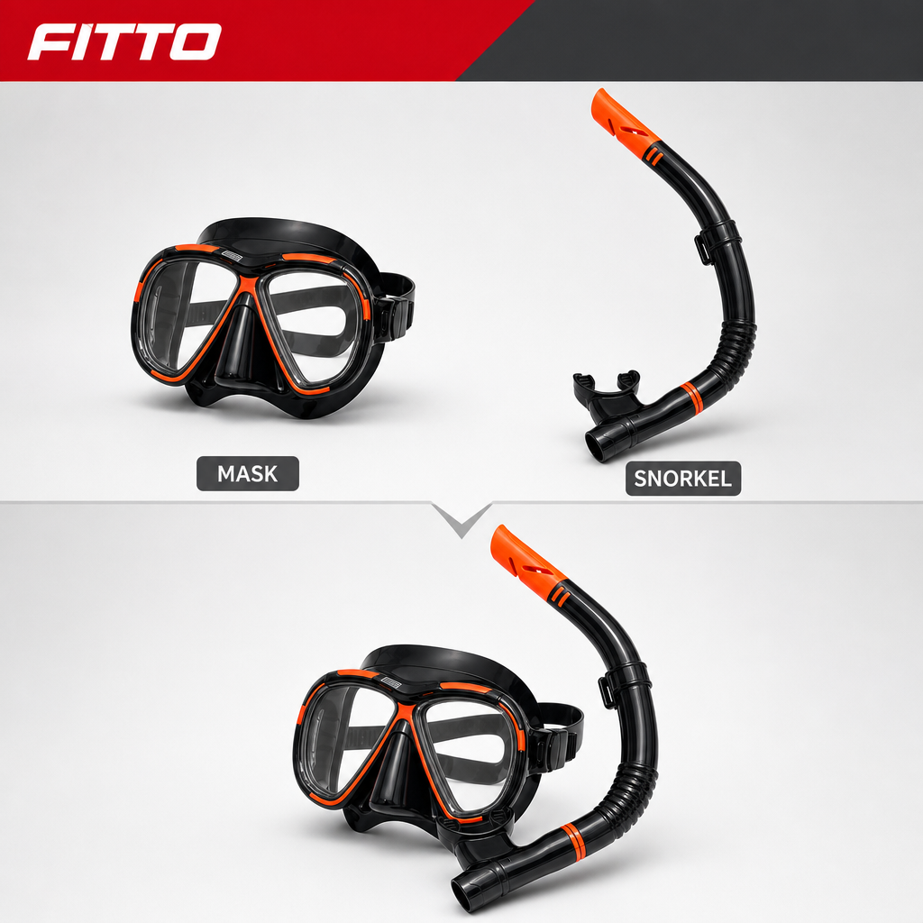 72 Pieces Swimming Mask and Snorkel Set, Black and Orange, Paired Mask with Snorkel for Pool and Beach Use