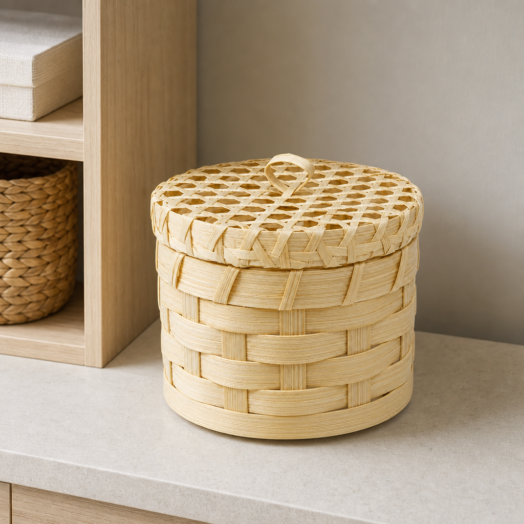 96 Pieces Handwoven Bamboo Round Storage Box with Lid, Natural, 11 x 11 x 11 cm