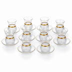 60 Pieces Ribbed Glass Tea Cup and Saucer Set with Gold Rim, Clear, 12 Pieces