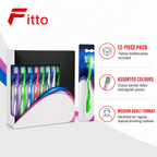 96 Pieces Medium Adult Toothbrushes, Assorted Colours, 12 Pieces