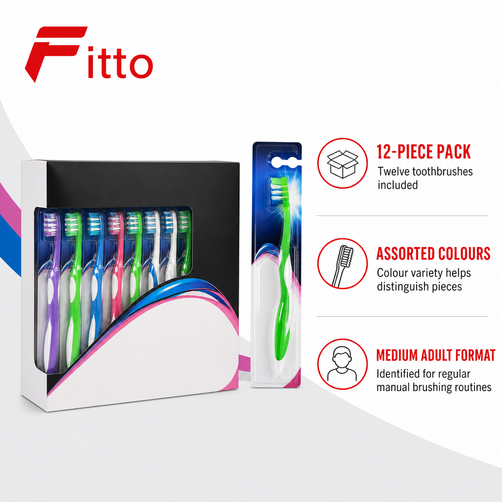 96 Pieces Medium Adult Toothbrushes, Assorted Colours, 12 Pieces