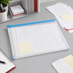 144 Pieces Transparent Grid Zipper Document Folder with Blue Trim, 35 x 25 x 2 cm, 1 Piece