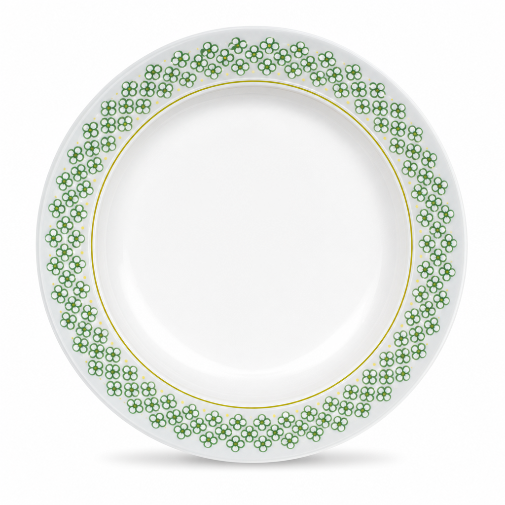 144 Pieces Dinner Plate 6 Inch, White with Green and Yellow Pattern