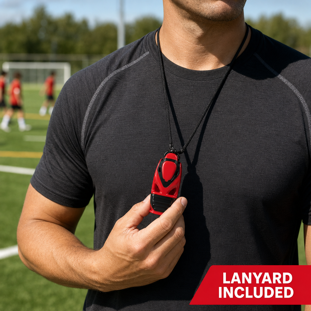 96 Pieces Pealess Sports Whistles with Lanyard, Red