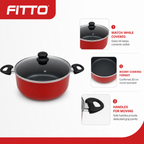 48 Pieces 30 cm Aluminium Non-Stick Saucepot with Glass Lid and Side Handles, Red