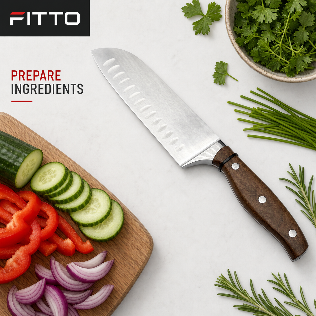 72 Pieces Santoku Knife, Wooden Handle, 7 Inch Kitchen Cutting Tool, Single Piece