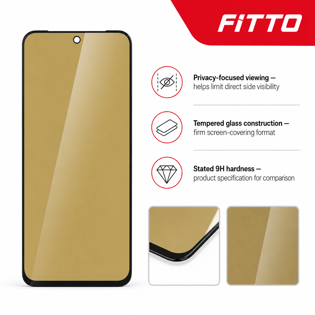 144 Pieces 5D Privacy Tempered Glass Screen Protectors for Smartphone Display, 9H Hardness