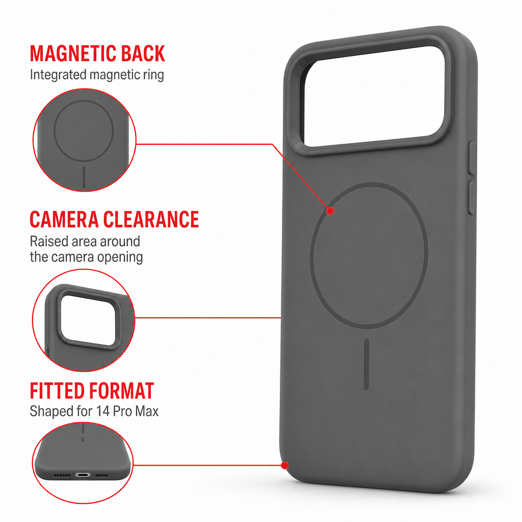 120 Pieces Silicone Magnetic Phone Cases for 14 Pro Max, Gray, Raised Camera Protection