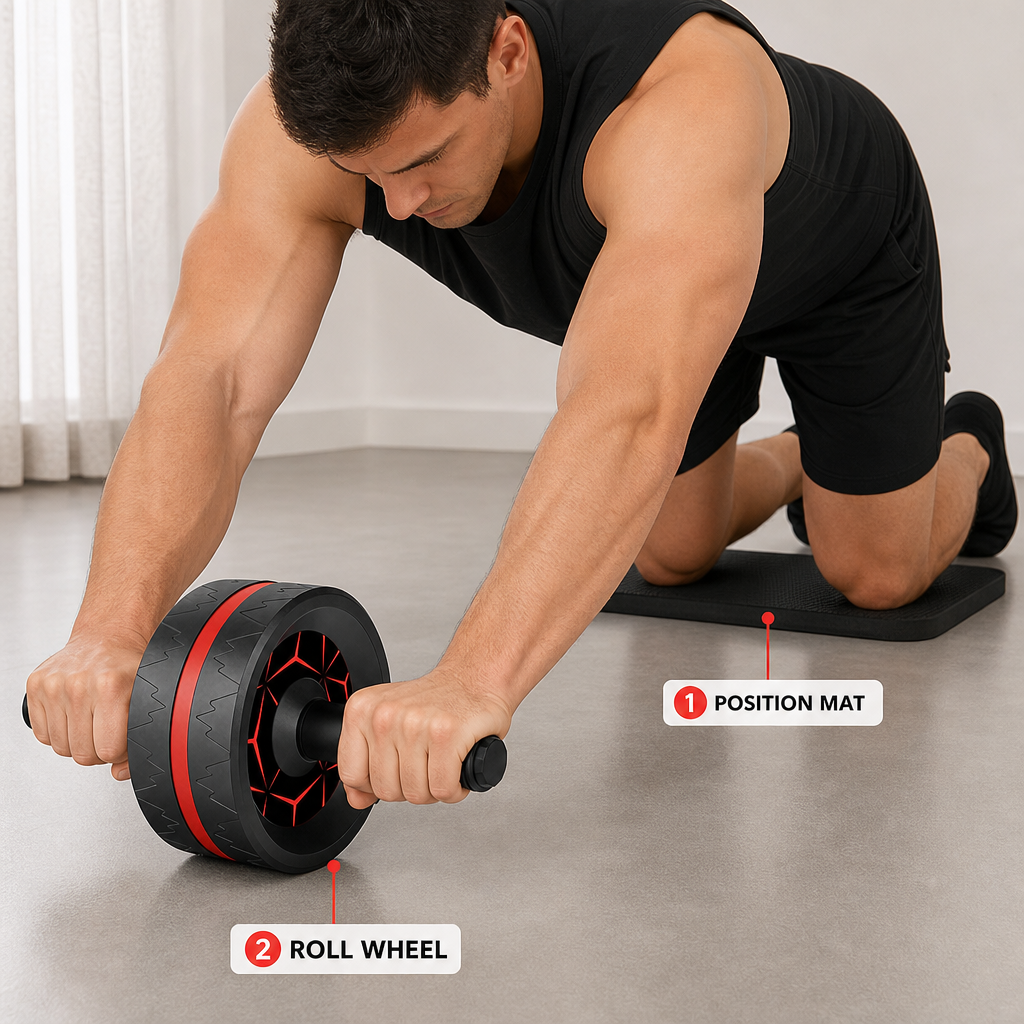 72 Pieces Ab Roller Wheel with Knee Mat, Red, 32 cm Total Width