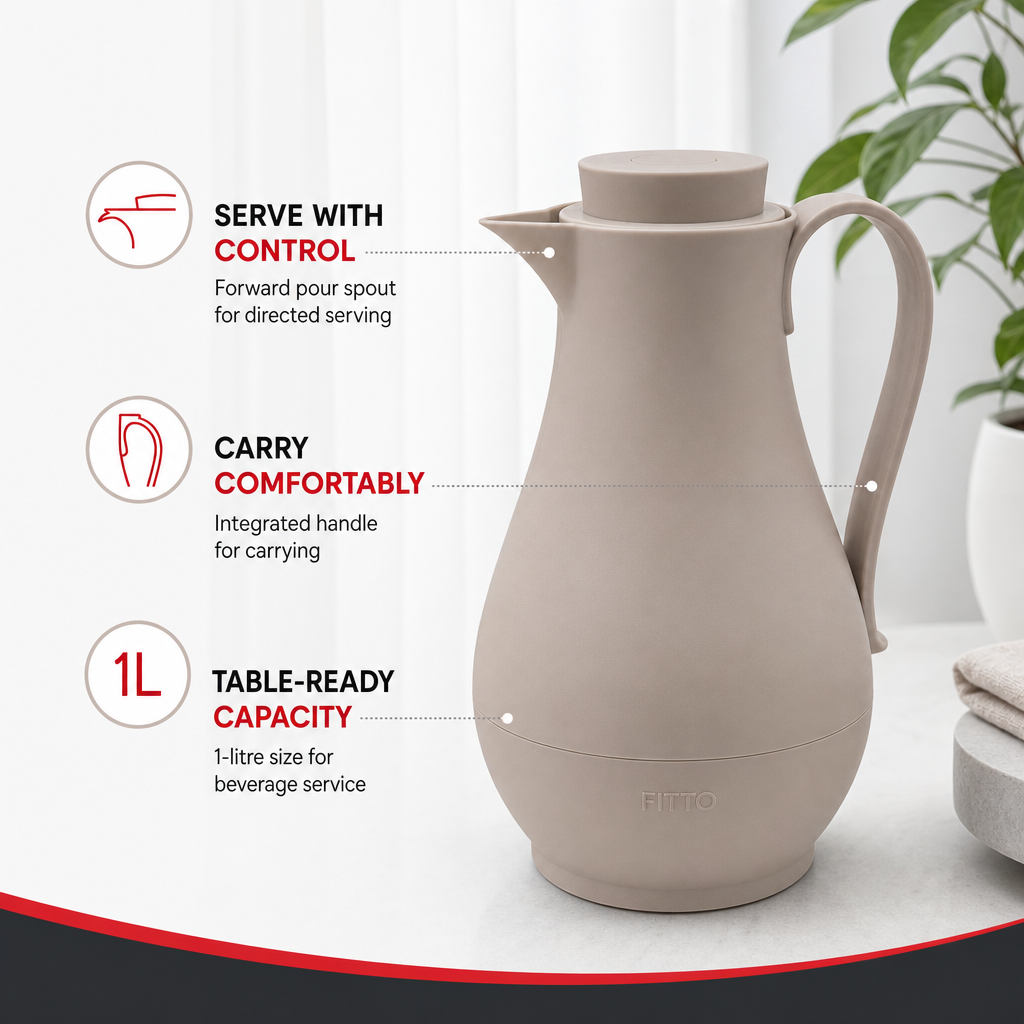 72 Pieces Vacuum Flask 1-Litre, Curved Beige or White Beverage Server with Handle and Pour Spout, 1 Piece
