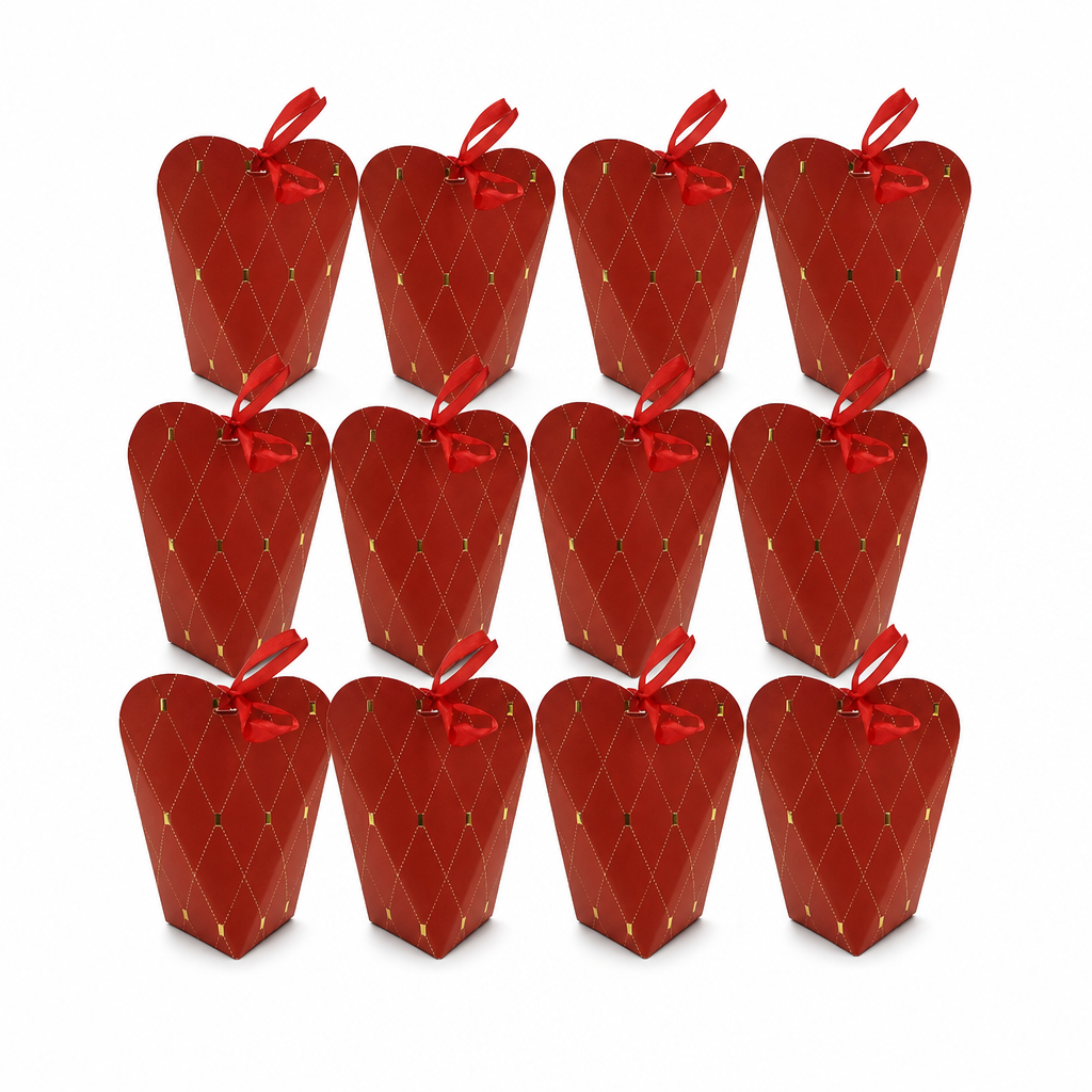 96 Pieces Red Tall Candy Favor Boxes with Ribbon, 5.5 x 5.5 x 13 cm, 12 Pieces