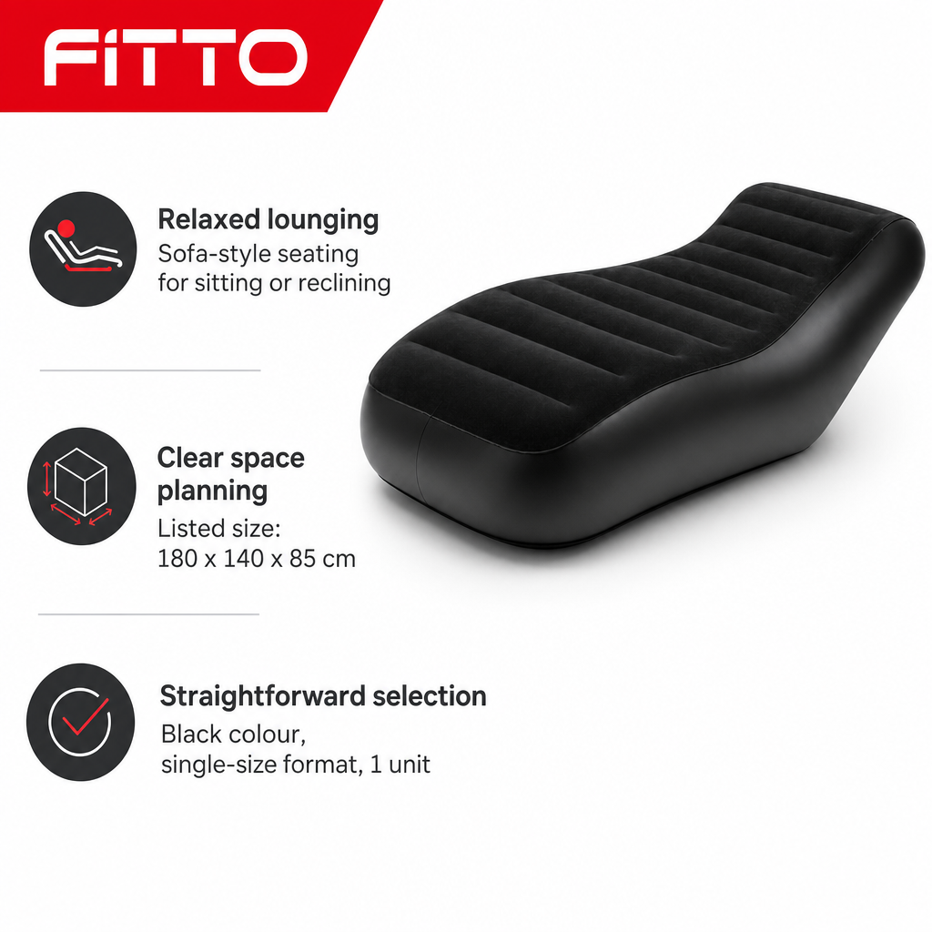 48 Pieces Inflatable Sofas Lounge Chair, Black, 180 x 140 x 85 cm, Single-Size Seating, 1 Unit