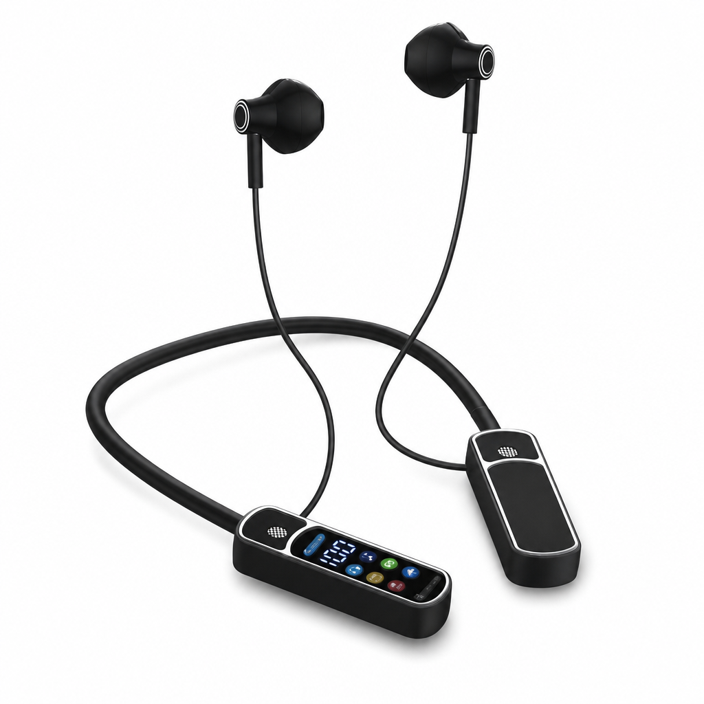 96 Pieces Wireless Neckband Earphones with Digital Display and Personalized Function
