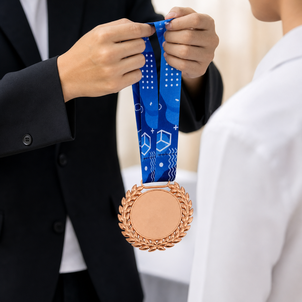 144 Pieces Laurel Frame Sports Medal with Blue Ribbon, Bronze, 10 x 8 x 1 cm