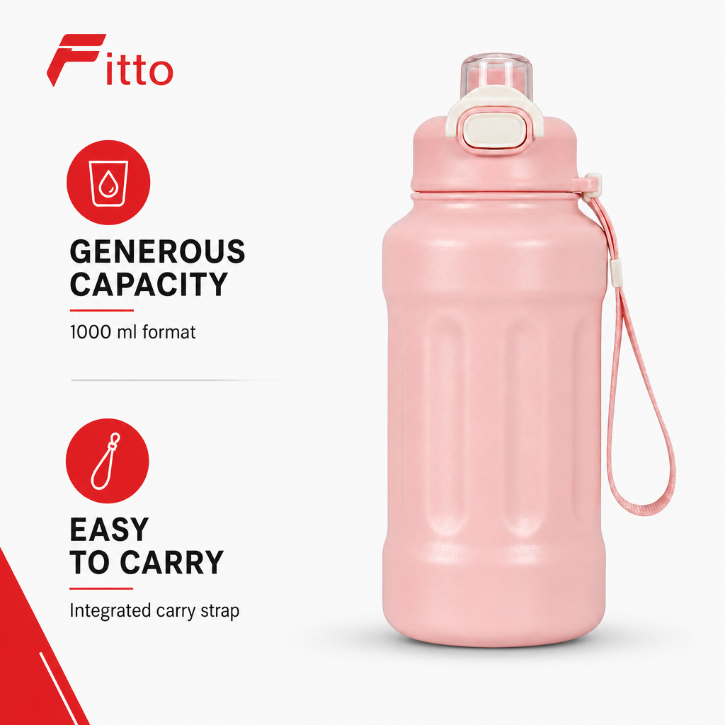 72 Pieces Sports Water Bottles with Carry Strap, 1000 ml, Pink