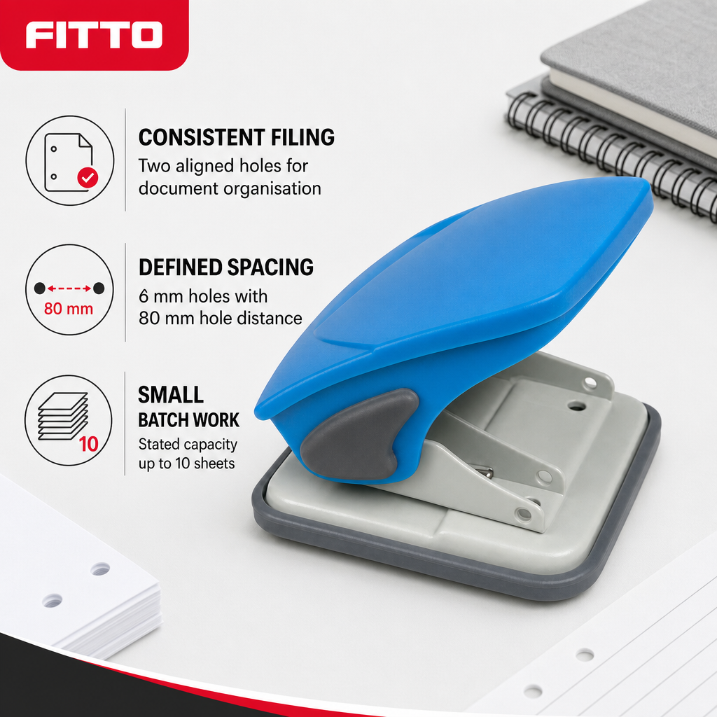 120 Pieces Mini Two-Hole Paper Punches, Blue, 6 mm Holes, 80 mm Hole Distance, 10-Sheet Capacity, 1 Piece