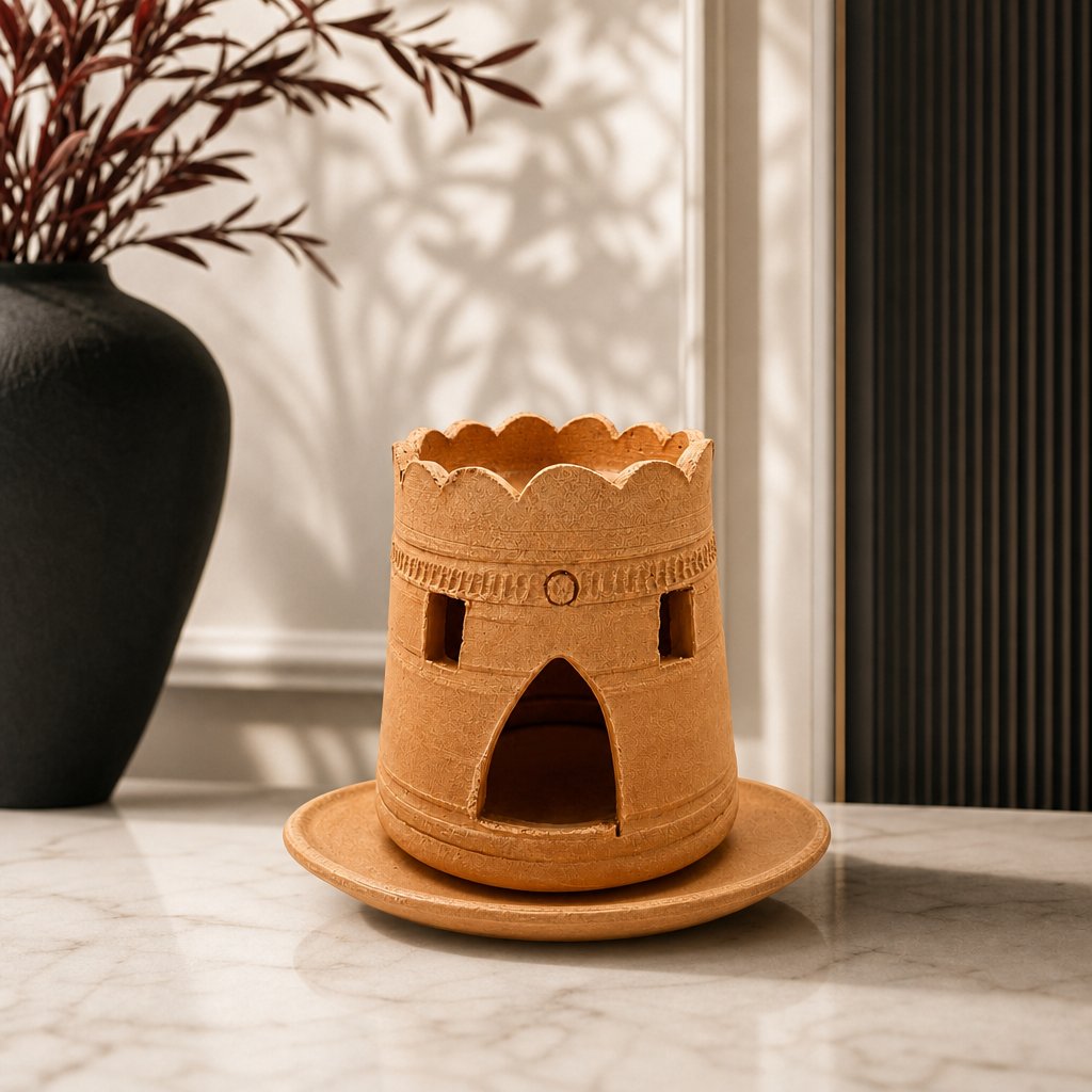 96 Pieces Terracotta Incense Burner with Tray, 12 cm, Decorative Bakhoor Holder