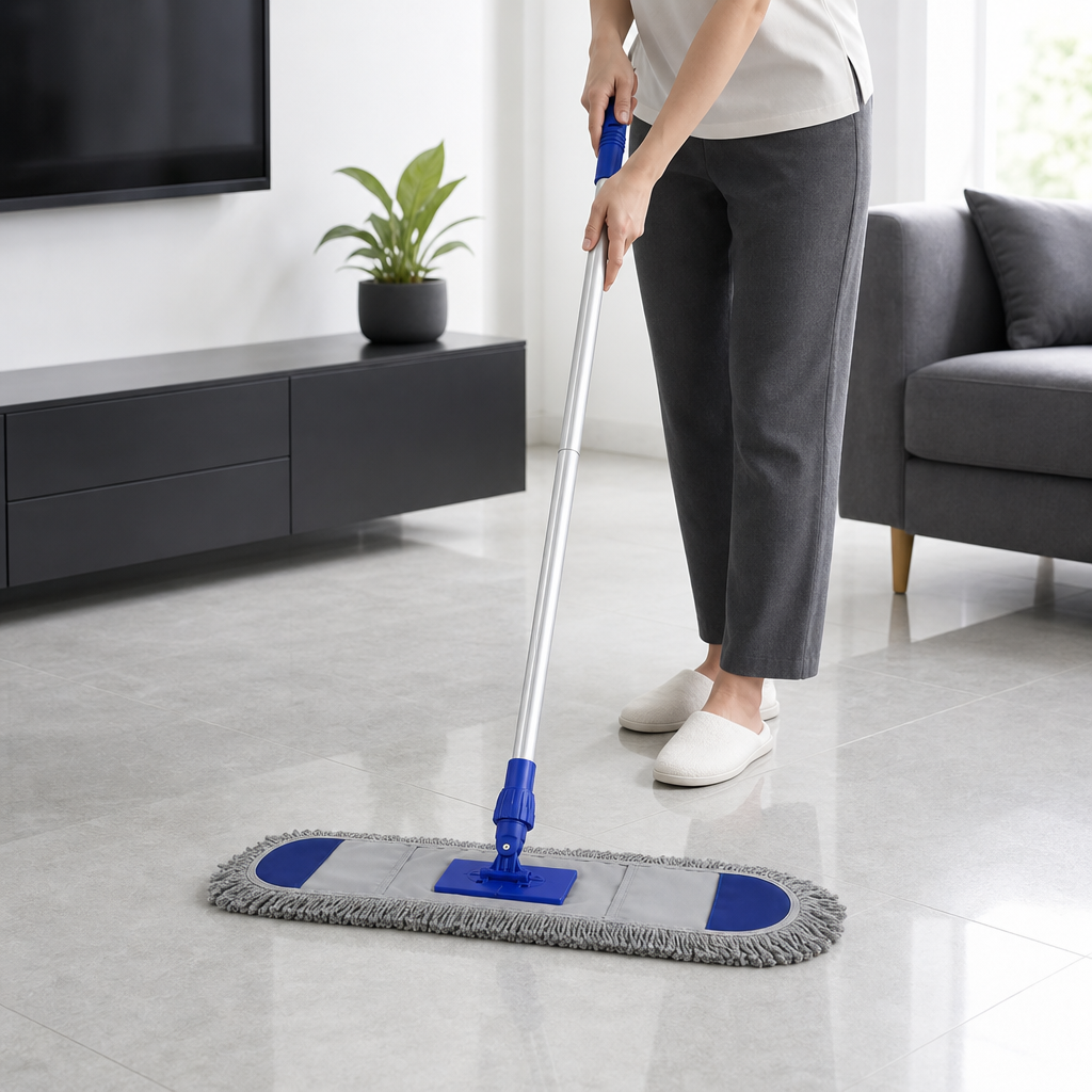 60 Pieces Flat Mop with Telescopic Aluminium Handle, 60 cm Cleaning Head