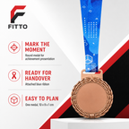 144 Pieces Award Medal with Blue Ribbon, Bronze Colour, Single Medal, 10 x 8 x 1 cm