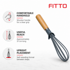 96 Pieces Self-Standing Egg Whisk with Wooden Handle, Manual Kitchen Mixing Tool, 31 cm