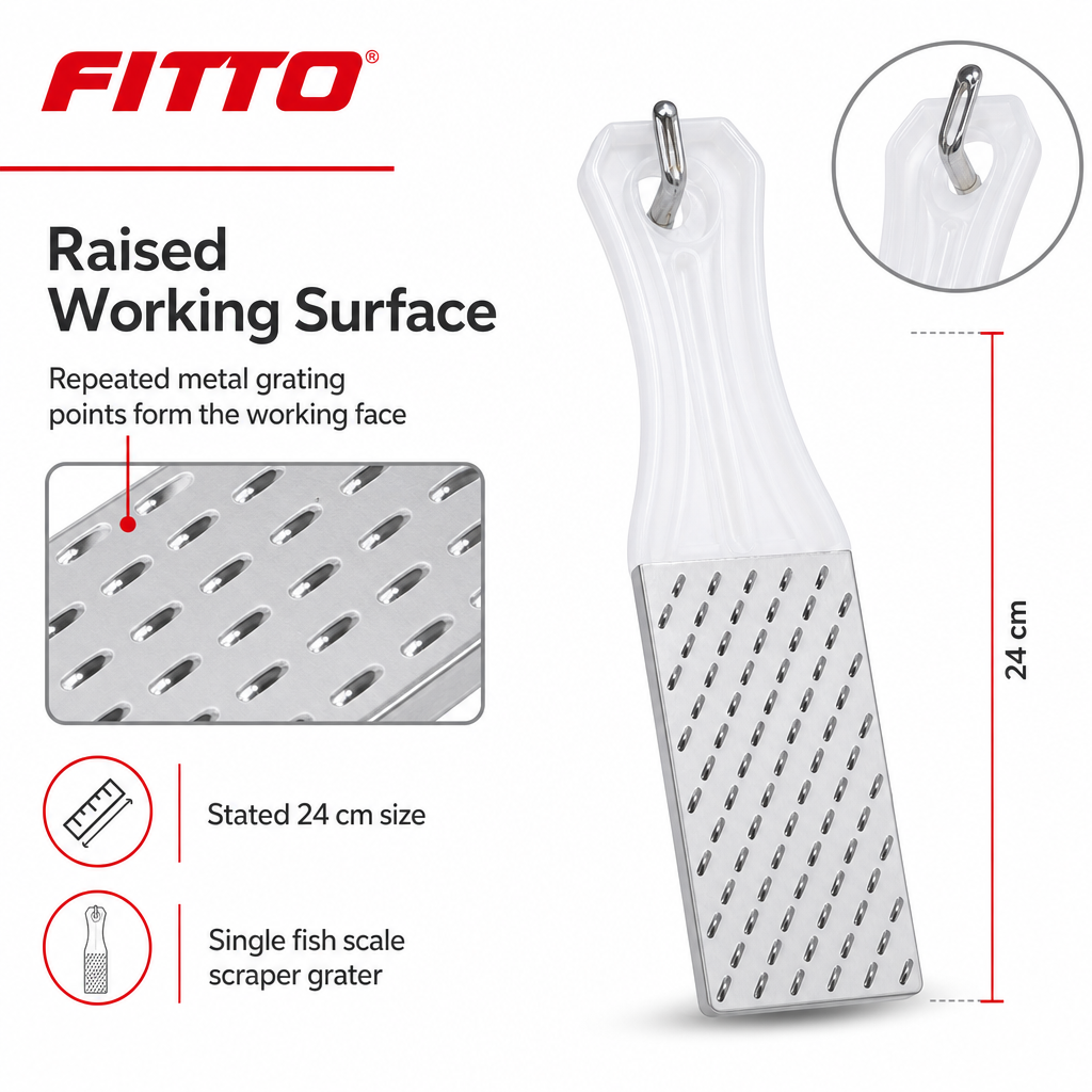 96 Pieces Fish Scale Scraper Grater, Stainless Steel Raised Grating Surface, 24 cm, Silver and White, 1 Piece
