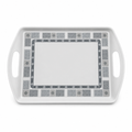 96 Pieces Serving Trays, Rectangular Melamine Tray with Double Handles, 18 Inch, Grey Geometric Border