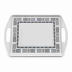 96 Pieces Serving Trays, Rectangular Melamine Tray with Double Handles, 18 Inch, Grey Geometric Border
